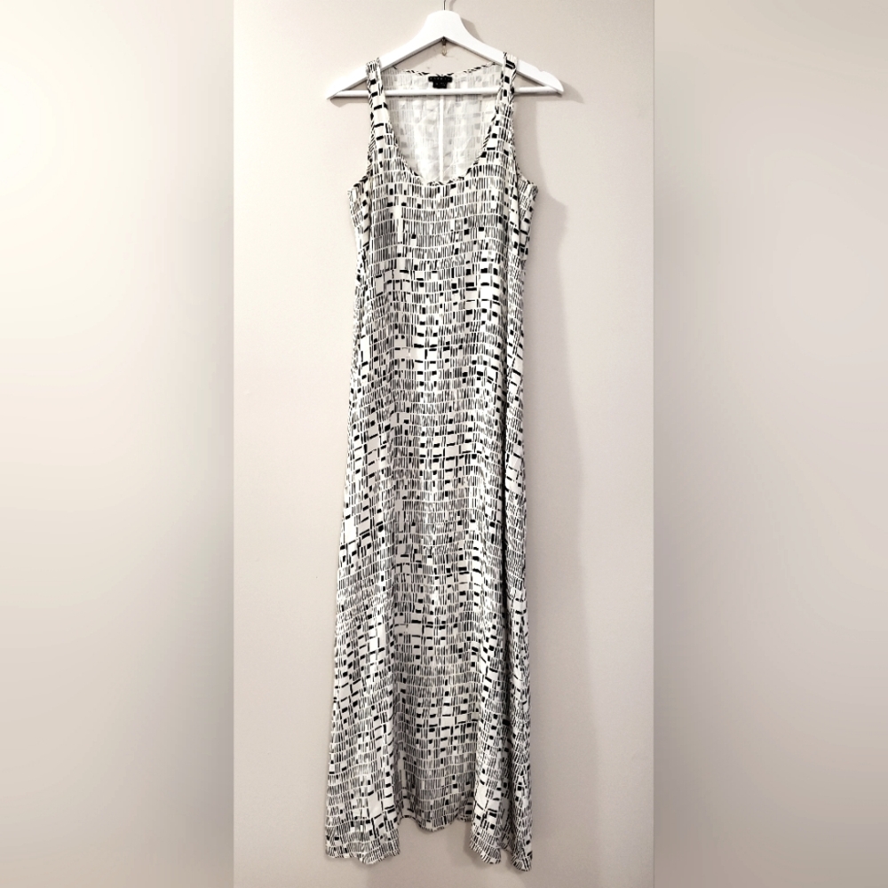 Theory - Lanica Rigid Black and White Abstract Pattern Silk Maxi Dress - Size 4